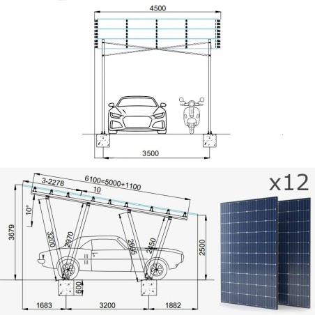 pensilina carport auto impianto fotovoltaico per un posto auto